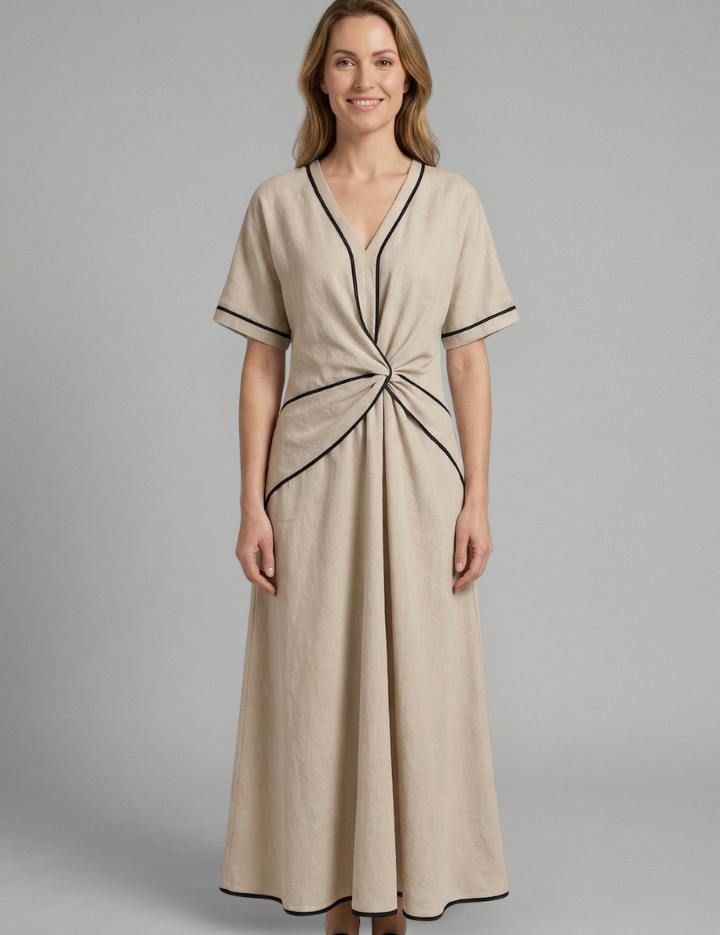Elise Hamilton | Twist-Knot Maxi Dress with Contrast Trim For Women