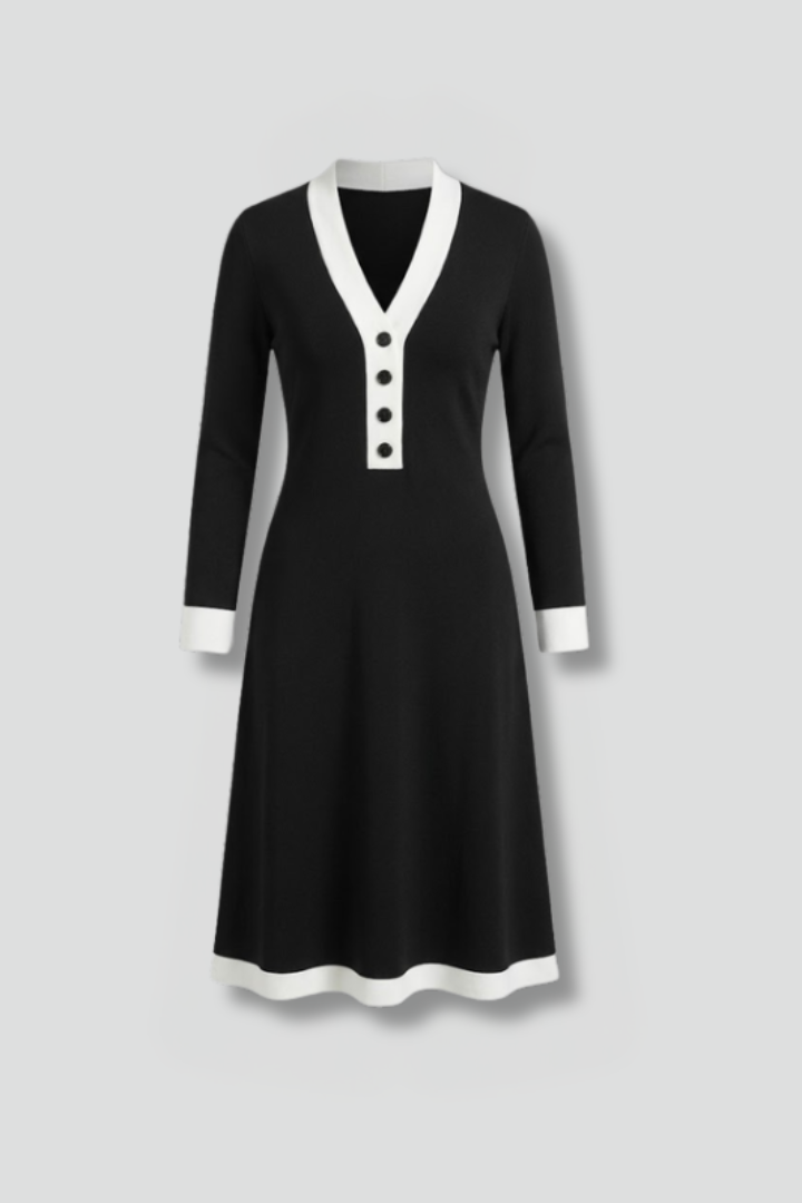 Emma Collins | Long Sleeve Midi Dress with Contrast Trim For Women