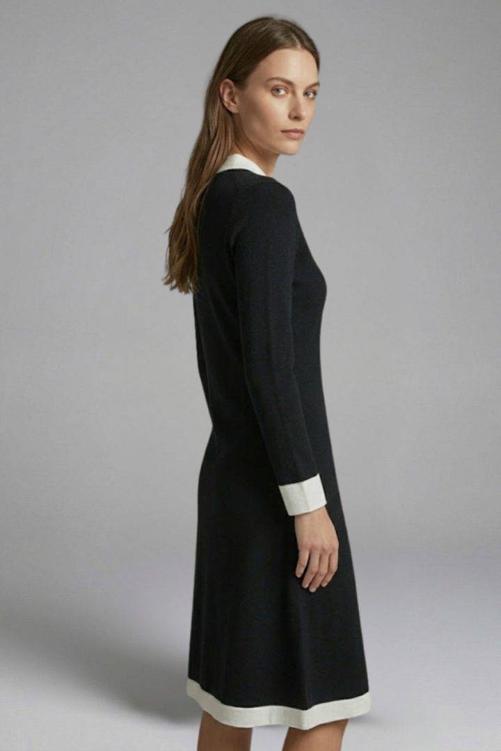 Emma Collins | Long Sleeve Midi Dress with Contrast Trim For Women