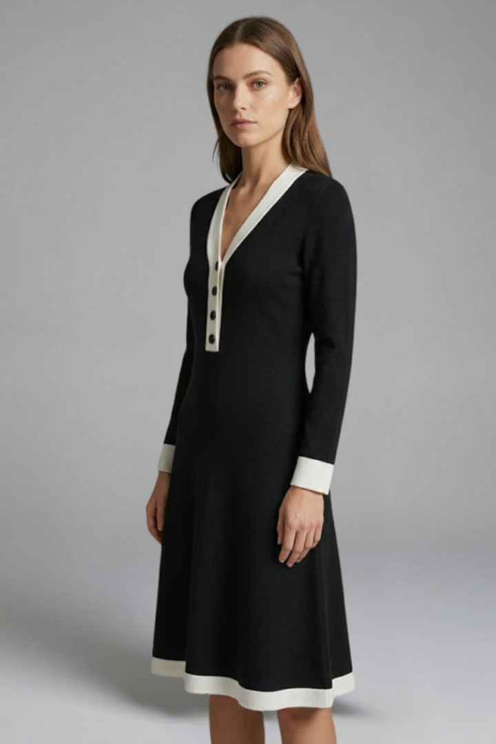 Emma Collins | Long Sleeve Midi Dress with Contrast Trim For Women