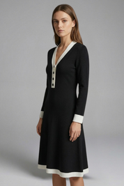 Emma Collins | Long Sleeve Midi Dress with Contrast Trim For Women