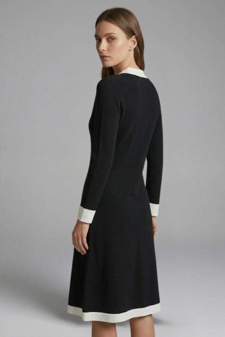 Emma Collins | Long Sleeve Midi Dress with Contrast Trim For Women