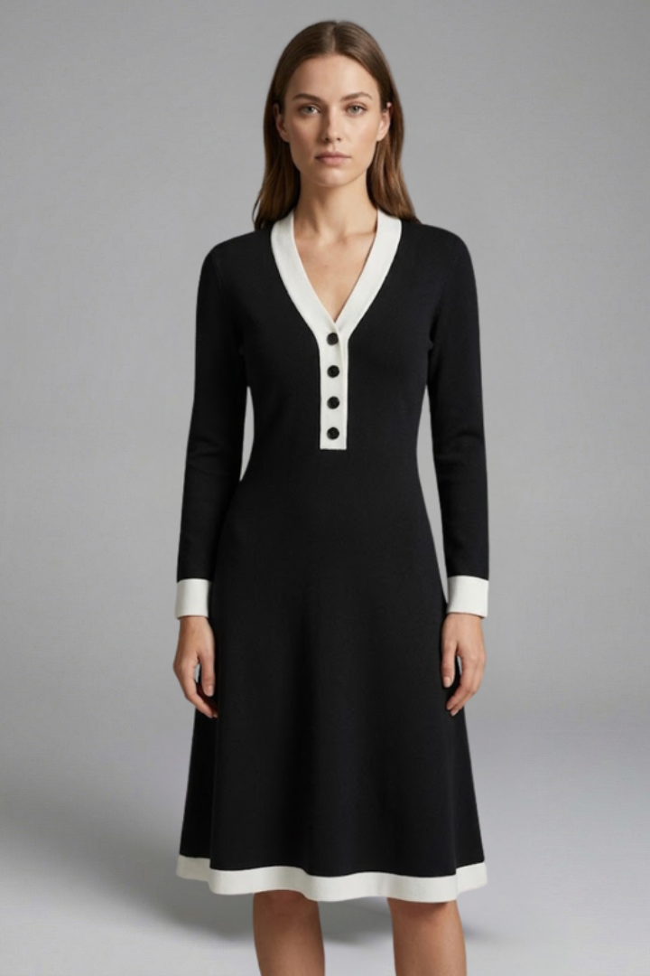 Emma Collins | Long Sleeve Midi Dress with Contrast Trim For Women