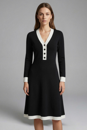 Emma Collins | Long Sleeve Midi Dress with Contrast Trim For Women