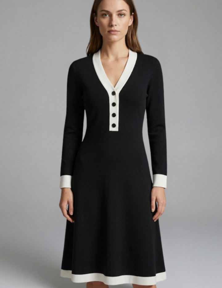 Emma Collins | Long Sleeve Midi Dress with Contrast Trim For Women