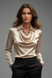 Ruby Stewart | Satin Draped Collar Blouse For Women