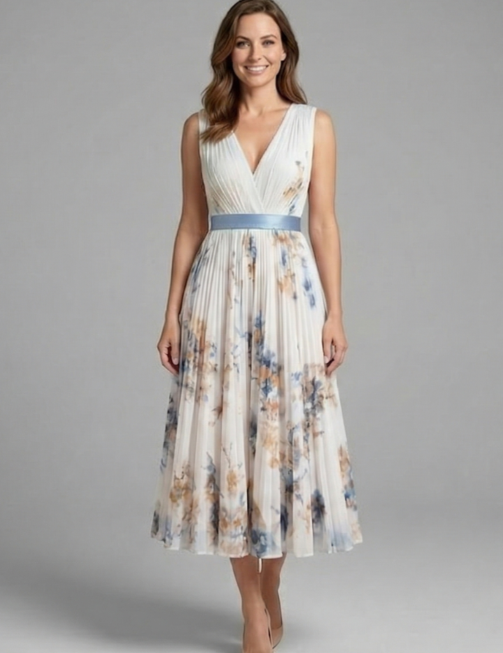 Imogen Hughes | Floral Pleated Midi Dress For Women