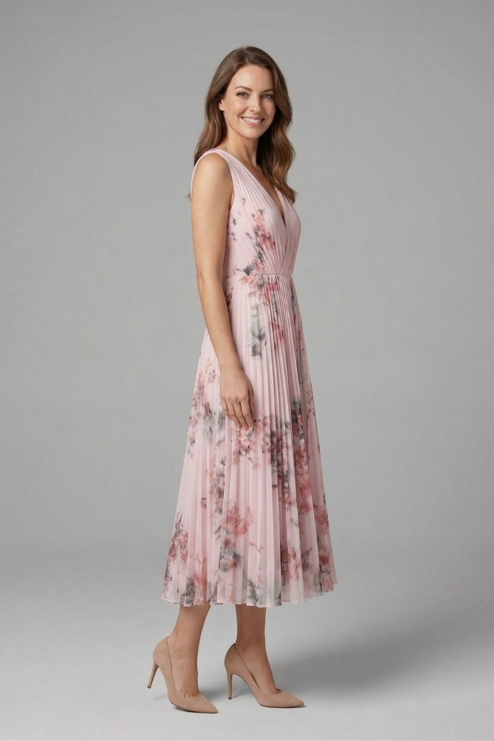 Charlotte Evans | Floral Pleated Midi Dress For Women