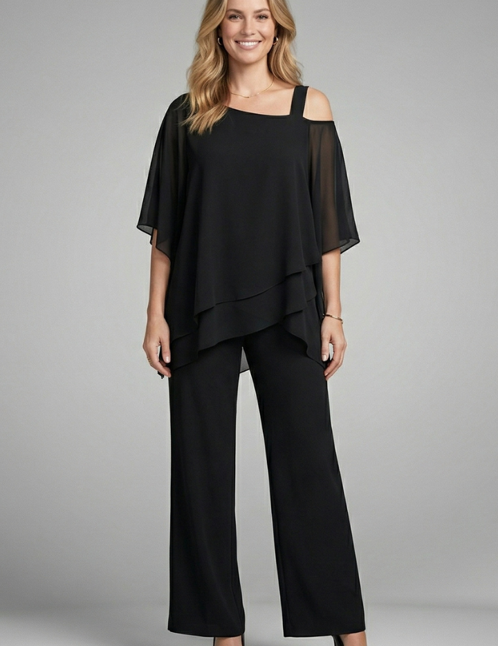 Sienna Parker | Asymmetrical Chiffon Two-Piece Set For Women