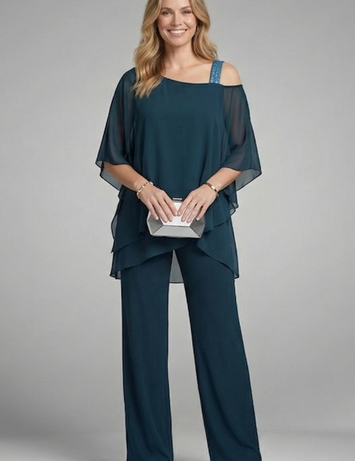 Sienna Parker | Asymmetrical Chiffon Two-Piece Set For Women