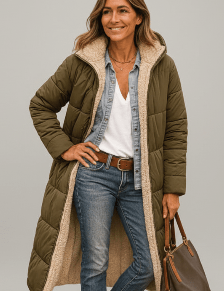 Amelia Laurent | Hooded Longline Puffer Coat For Women