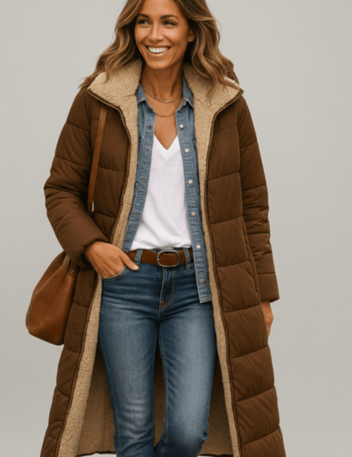 Amelia Laurent | Hooded Longline Puffer Coat For Women