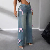 Valentina Ricci | Wide Leg Bow Detail Jeans For Women