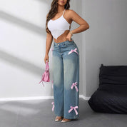 Valentina Ricci | Wide Leg Bow Detail Jeans For Women