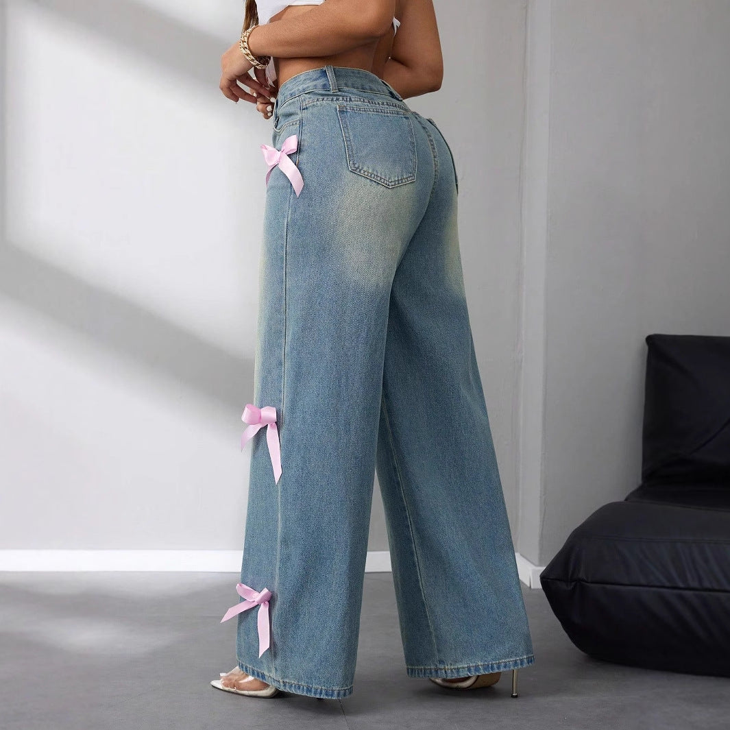 Valentina Ricci | Wide Leg Bow Detail Jeans For Women
