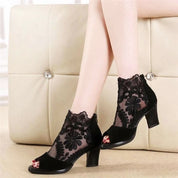 Élise Laurent | Floral Lace Heeled Sandals For Women