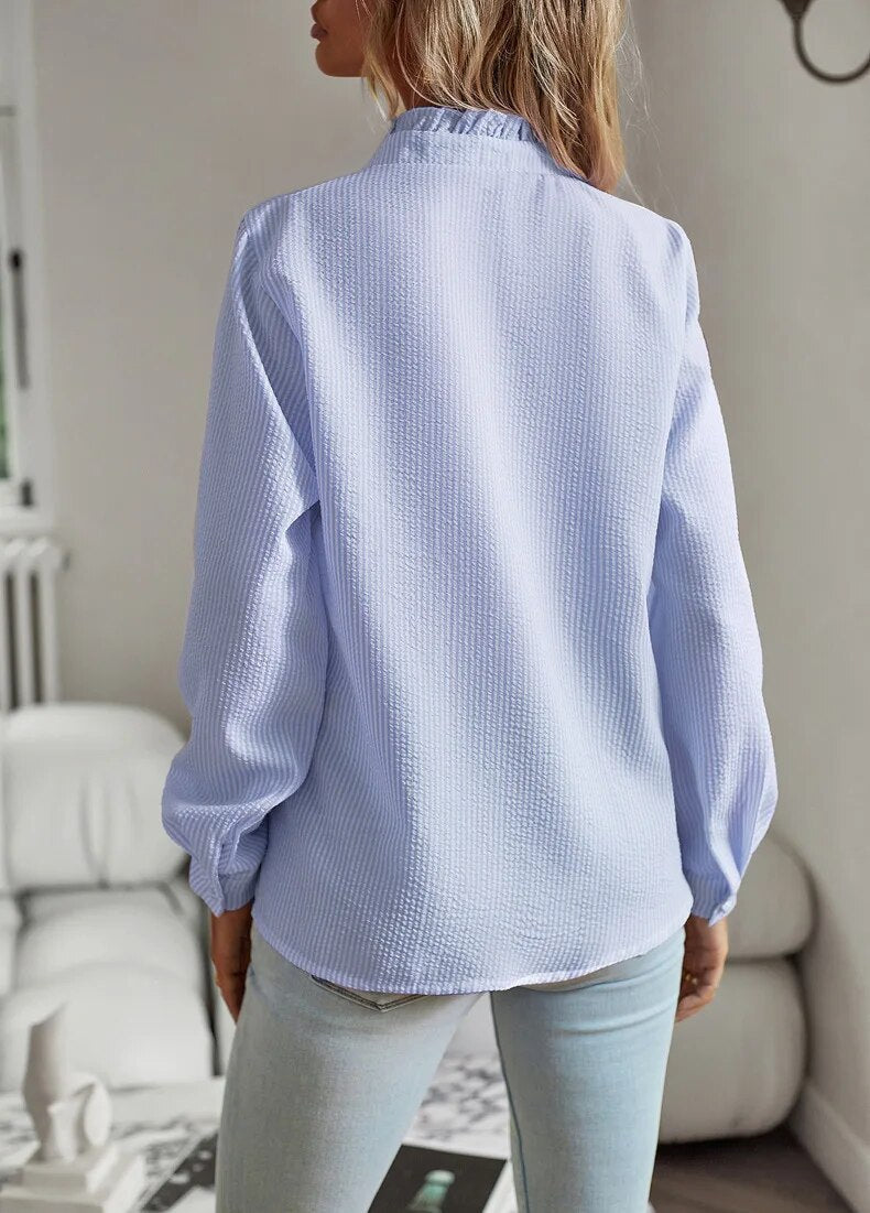 Amélie Rousseau | Soft Ruffle Detail Blouse with Elegant Textured Finish For Women