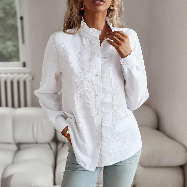 Amélie Rousseau | Soft Ruffle Detail Blouse with Elegant Textured Finish For Women