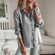 Amélie Rousseau | Soft Ruffle Detail Blouse with Elegant Textured Finish For Women