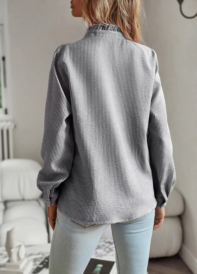 Amélie Rousseau | Soft Ruffle Detail Blouse with Elegant Textured Finish For Women