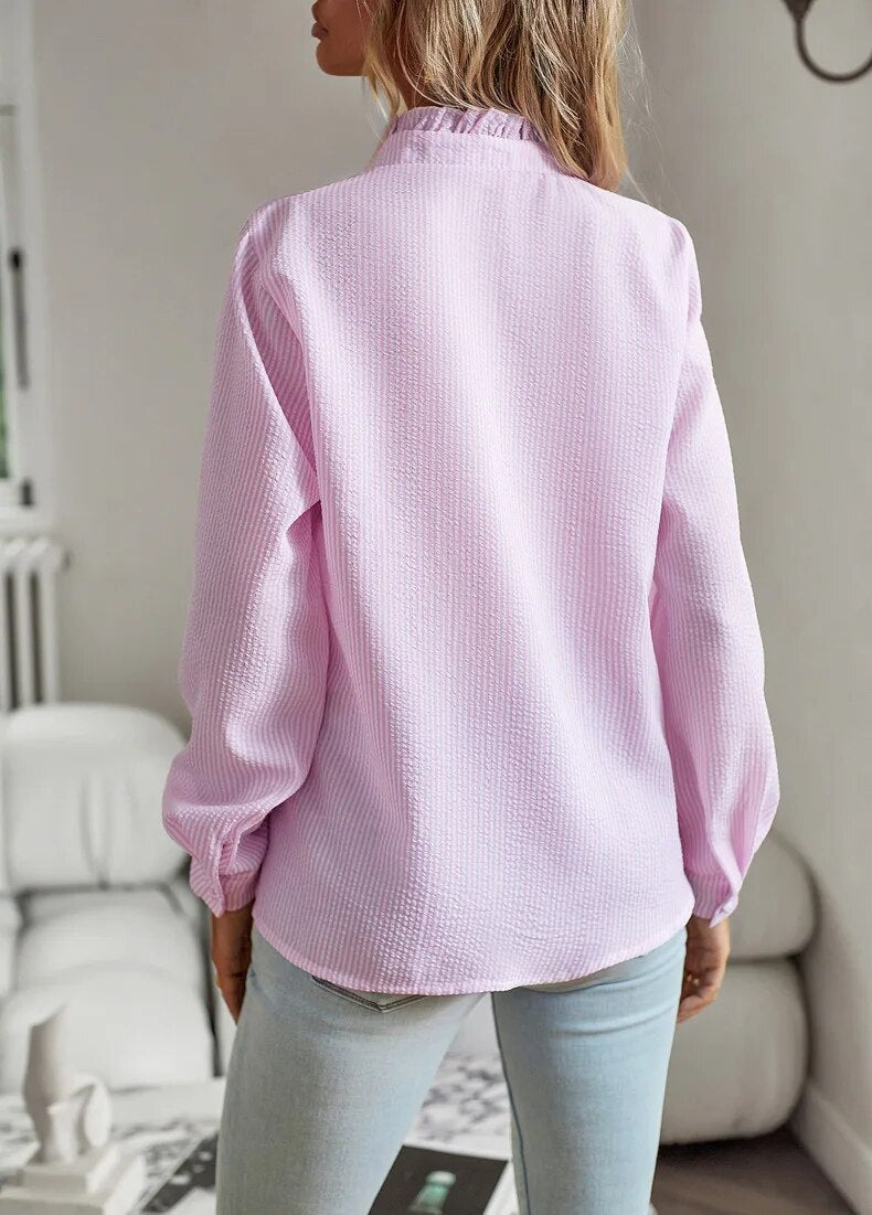 Amélie Rousseau | Soft Ruffle Detail Blouse with Elegant Textured Finish For Women
