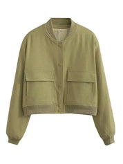 Alessia Romano | Cropped Snap-Button Structured Bomber Jacket For Women