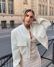 Alessia Romano | Cropped Snap-Button Structured Bomber Jacket For Women