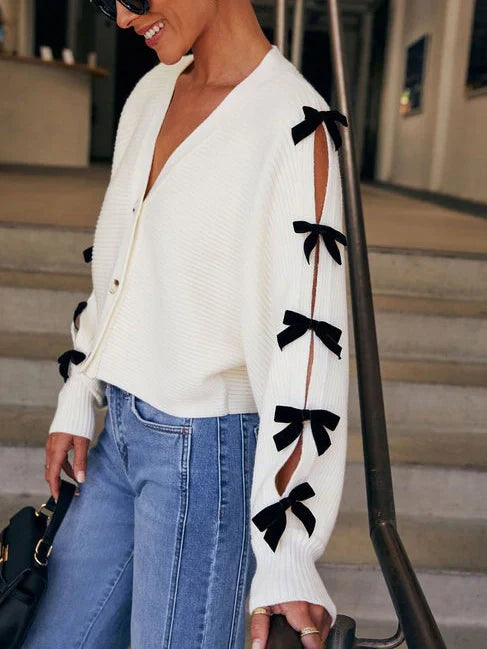 Sophie Delacroix | Chic Knit Bow Sleeve Cardigan For Women