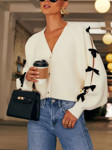 Sophie Delacroix | Chic Knit Bow Sleeve Cardigan For Women