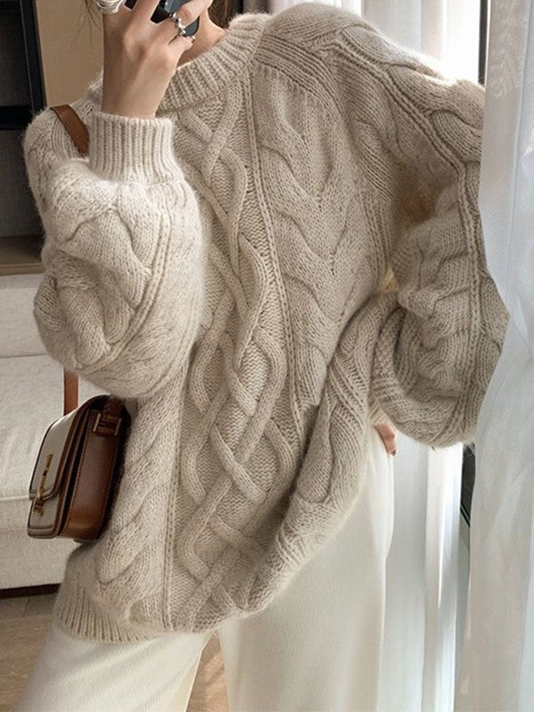 Women's Oversized Cable Knit Sweater — Warm Autumn Jumper