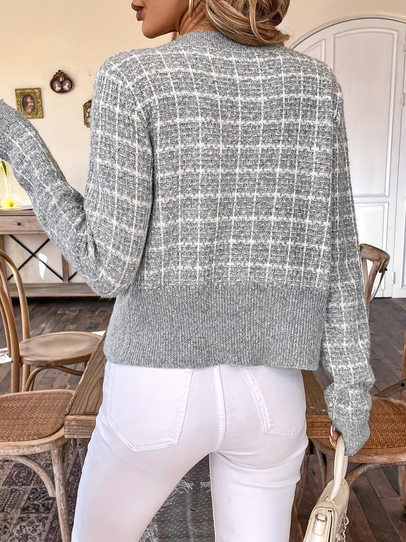 Elodie Laurent | Cropped Tweed Knit Cardigan For Women
