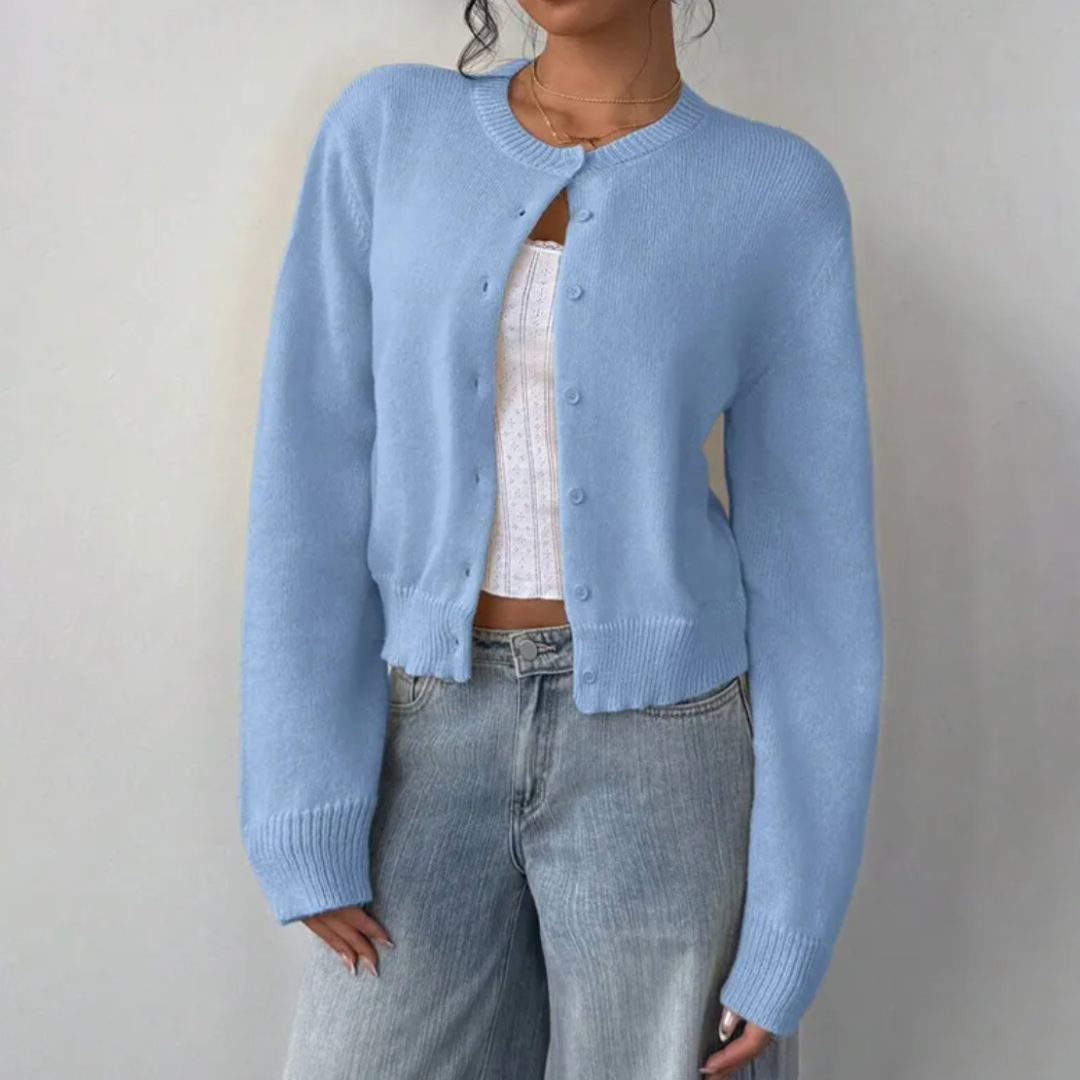 Elena Moretti | Minimalist Cropped Knit Cardigan For Women