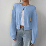 Elena Moretti | Minimalist Cropped Knit Cardigan For Women