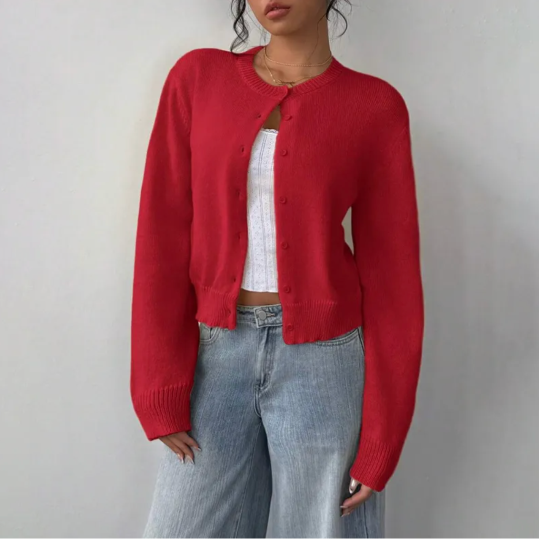 Elena Moretti | Minimalist Cropped Knit Cardigan For Women