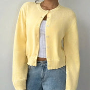 Elena Moretti | Minimalist Cropped Knit Cardigan For Women