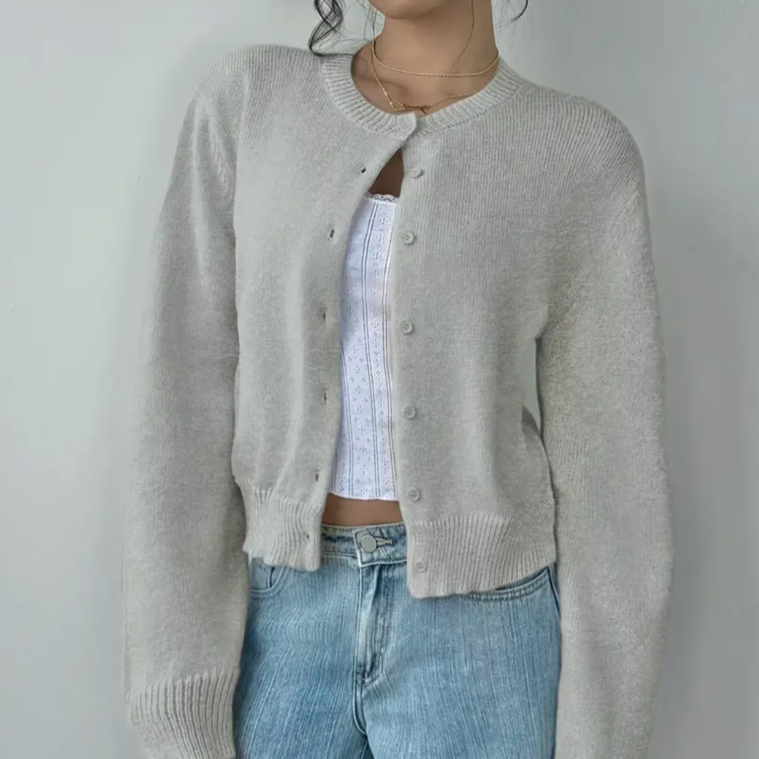Elena Moretti | Minimalist Cropped Knit Cardigan For Women
