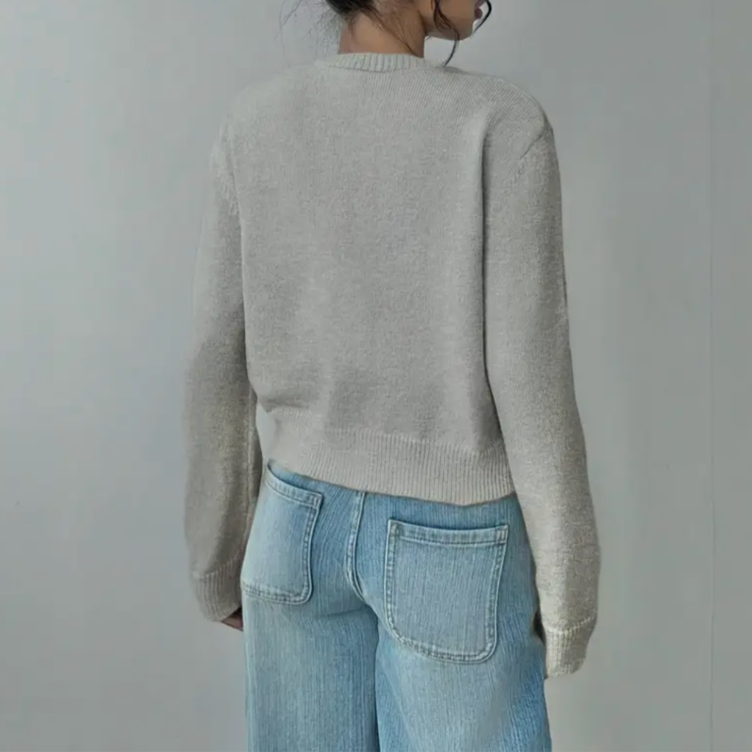 Elena Moretti | Minimalist Cropped Knit Cardigan For Women