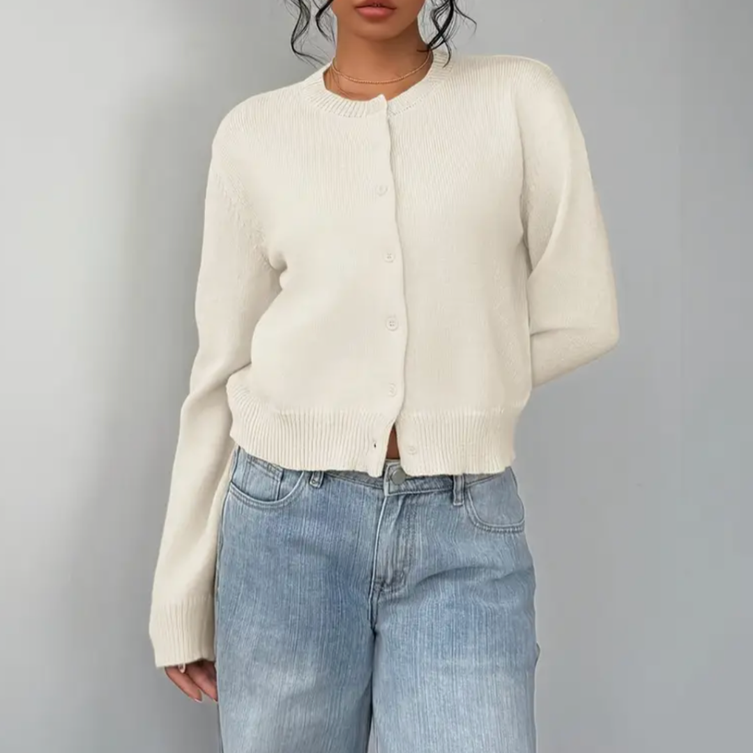 Elena Moretti | Minimalist Cropped Knit Cardigan For Women