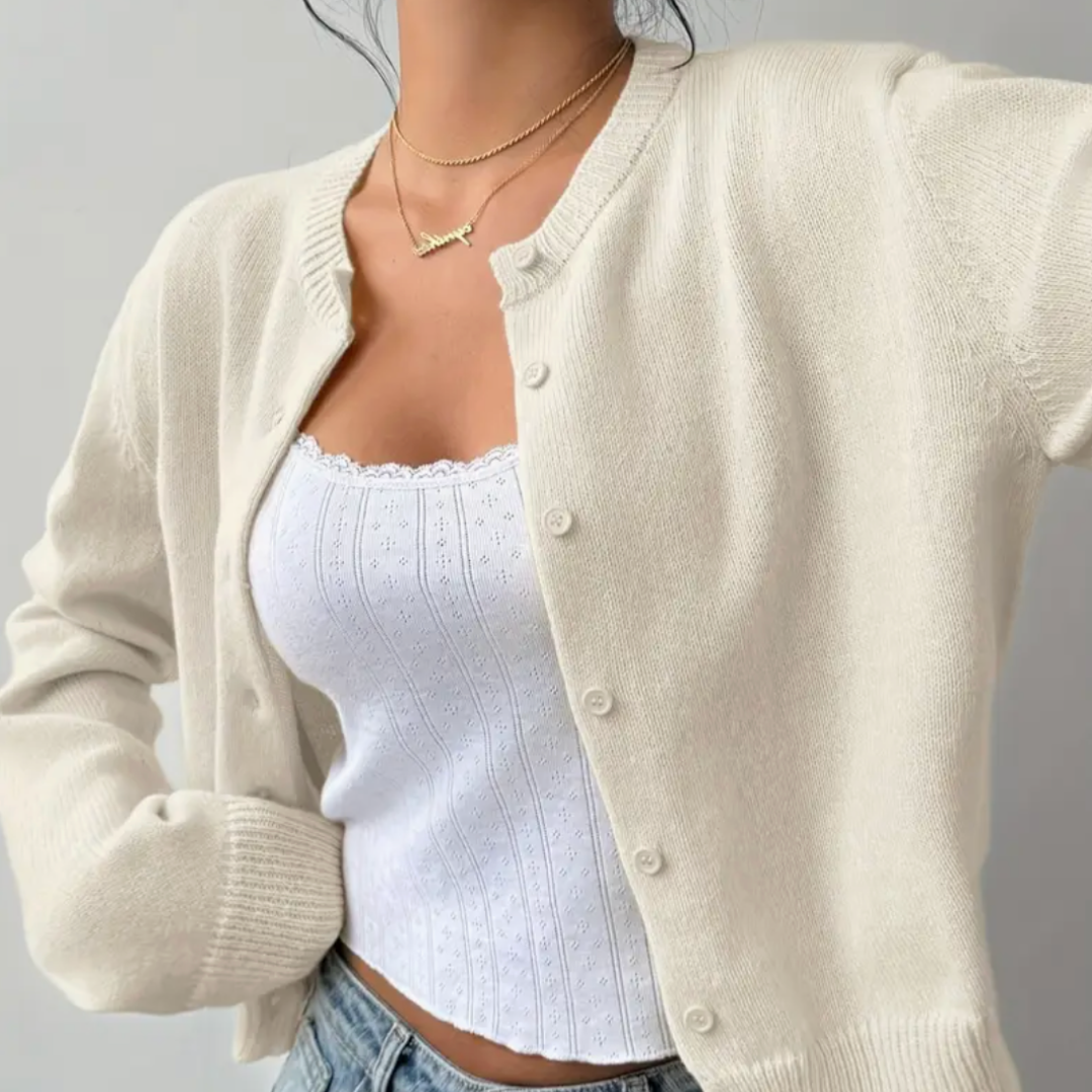 Elena Moretti | Minimalist Cropped Knit Cardigan For Women