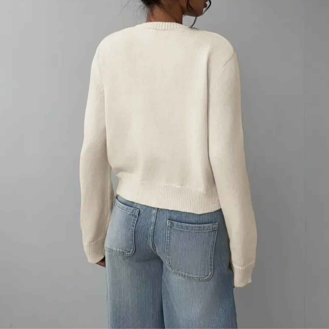 Elena Moretti | Minimalist Cropped Knit Cardigan For Women