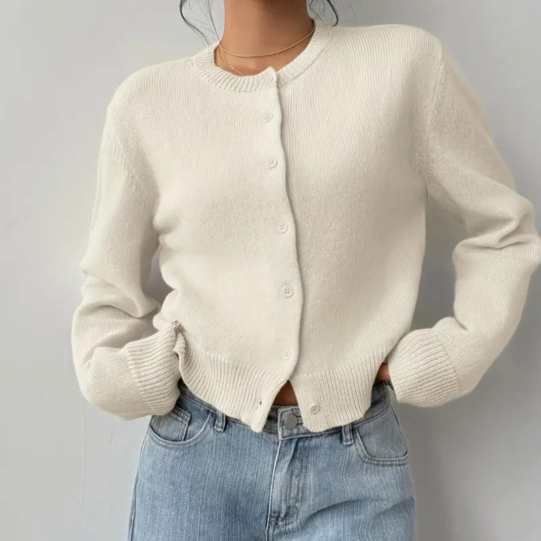 Elena Moretti | Minimalist Cropped Knit Cardigan For Women