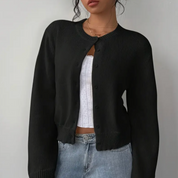 Elena Moretti | Minimalist Cropped Knit Cardigan For Women