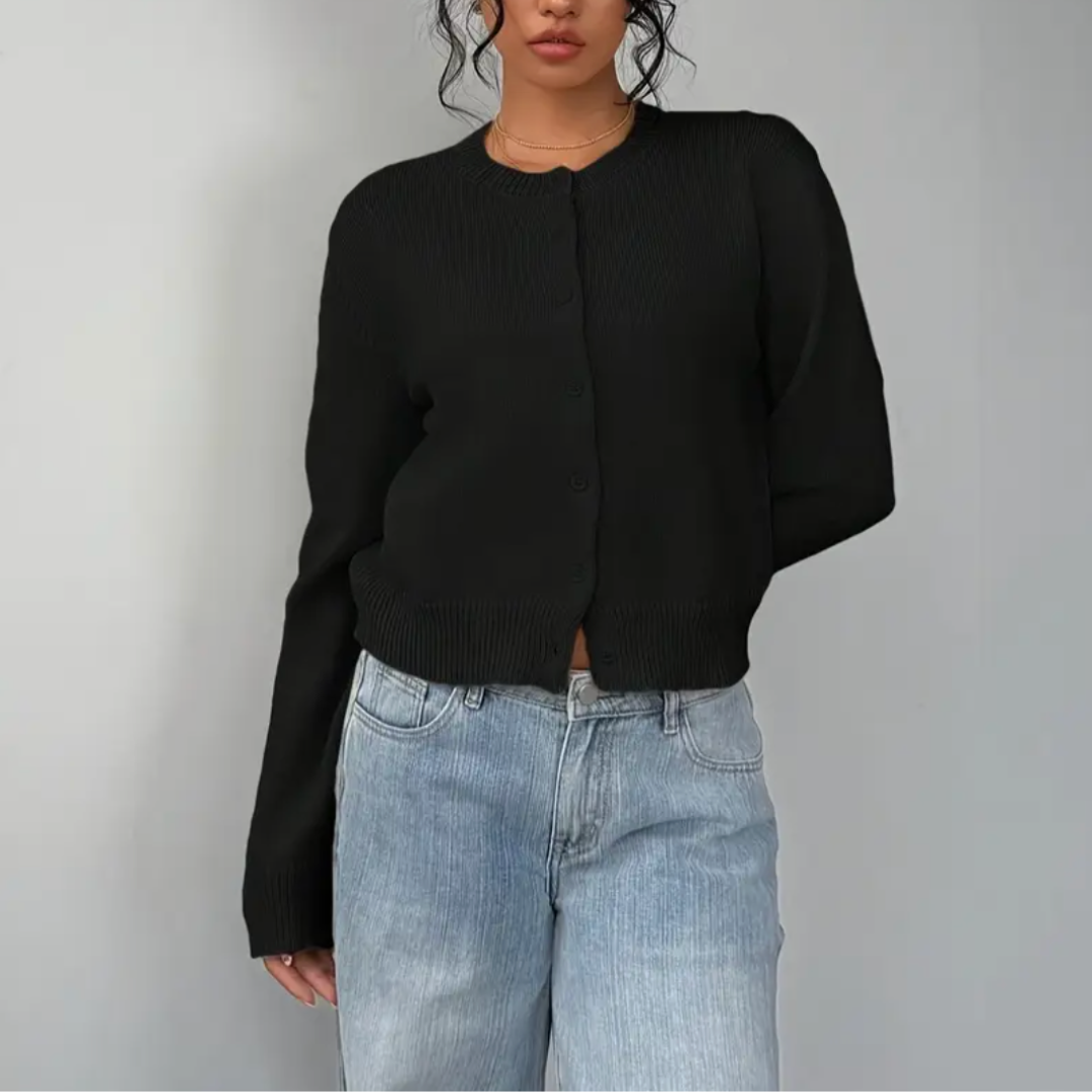 Elena Moretti | Minimalist Cropped Knit Cardigan For Women