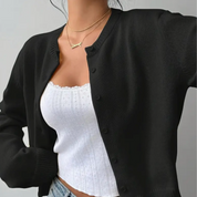 Elena Moretti | Minimalist Cropped Knit Cardigan For Women
