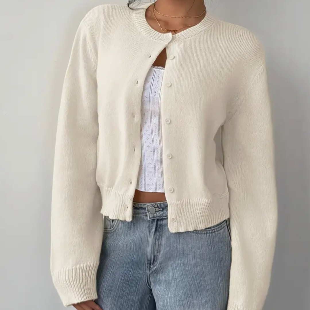Elena Moretti | Minimalist Cropped Knit Cardigan For Women