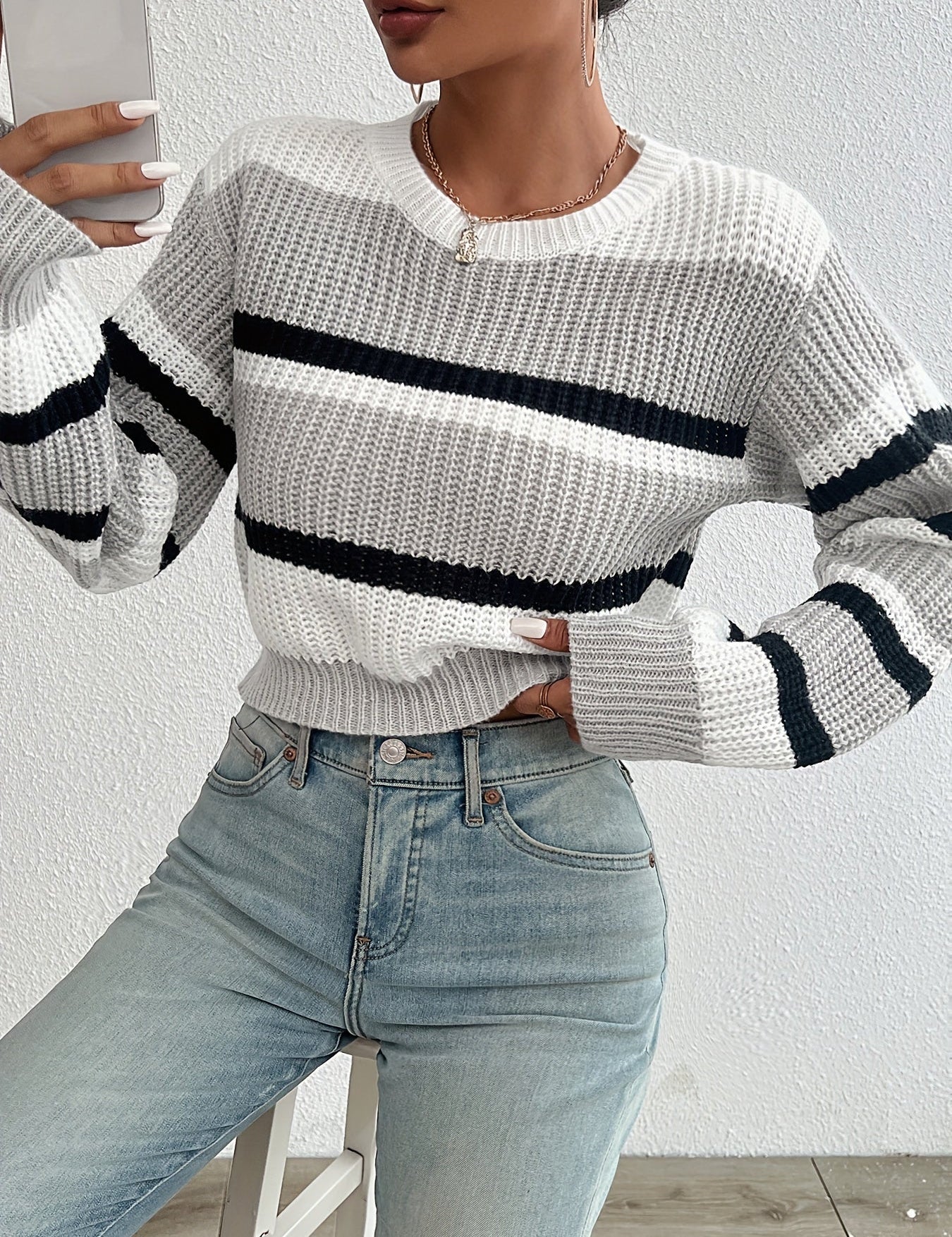 Luca Moretti | Striped Knit Cropped Sweater For Women