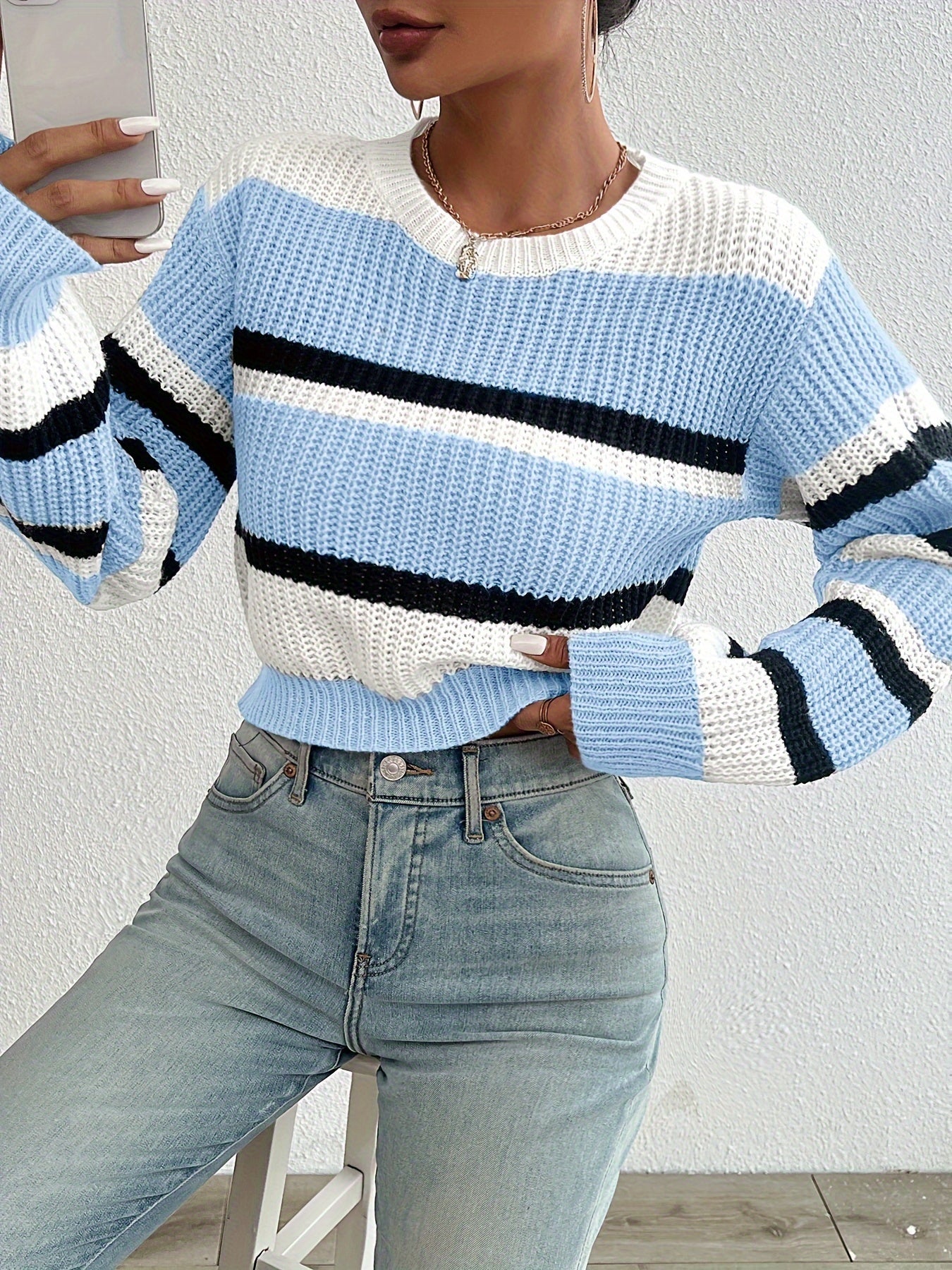 Luca Moretti | Striped Knit Cropped Sweater For Women