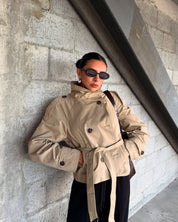 Isabella Laurent | Cropped Belted Trench Jacket For Women