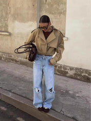 Isabelle Fournier | Cropped Trench Jacket with Oversized Lapel Chic For Women
