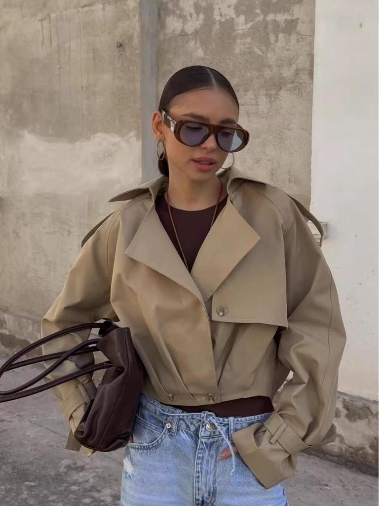 Isabelle Fournier | Cropped Trench Jacket with Oversized Lapel Chic For Women